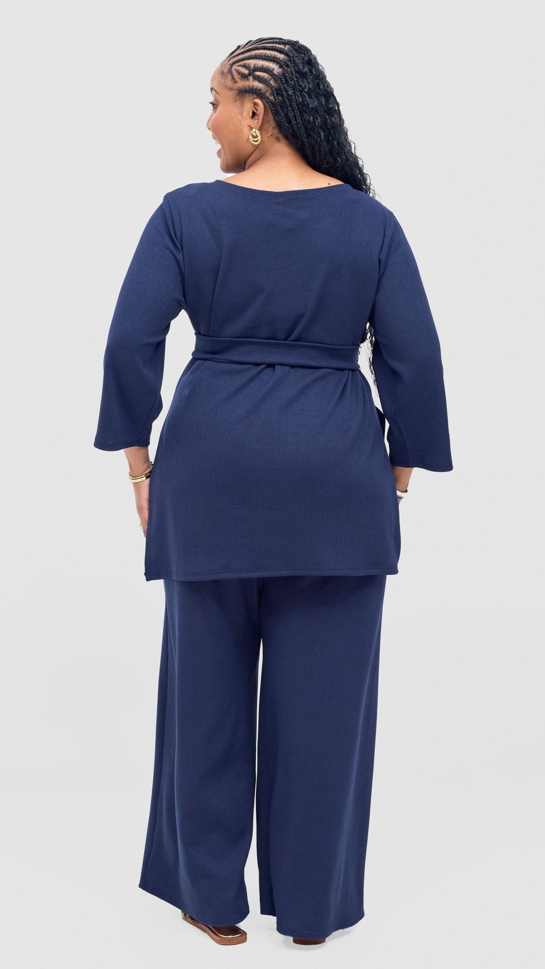 Vivo Rema 3/4 Sleeve Side Slit Tunic Top - Navy - Shopzetu