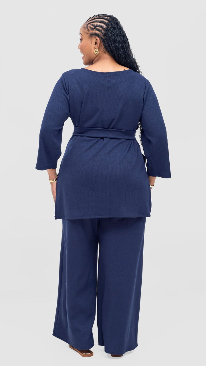 Vivo Rema 3/4 Sleeve Side Slit Tunic Top - Navy - Shopzetu
