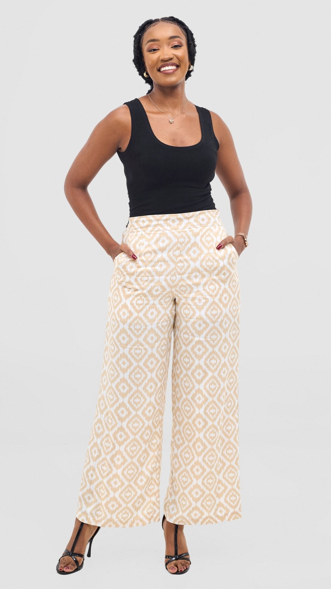 Vivo Samira Pants - Beige / White Print - Shopzetu