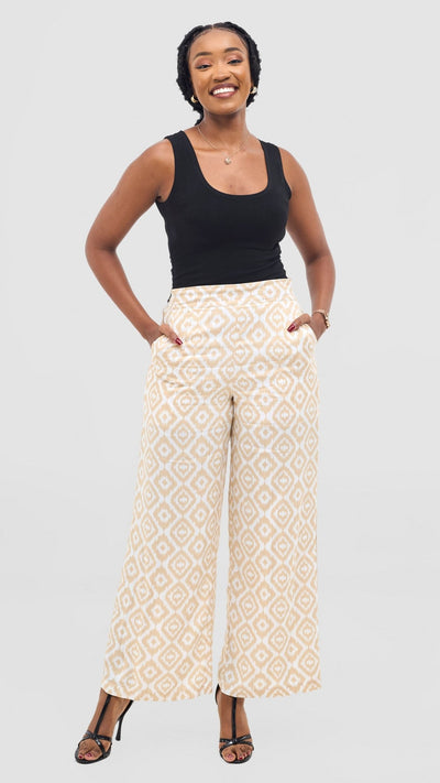 Vivo Samira Pants - Beige / White Print - Shopzetu
