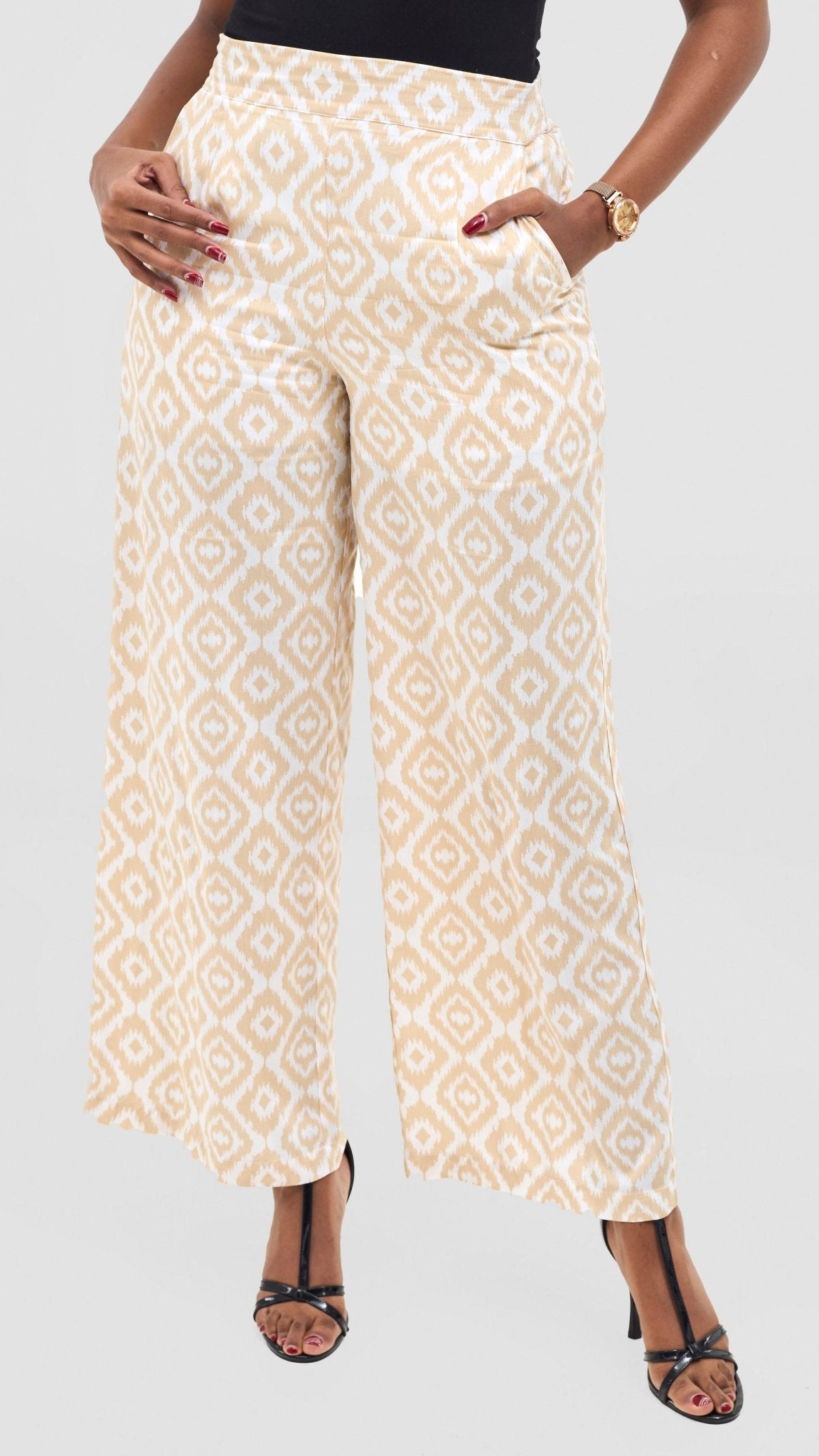 Vivo Samira Pants - Beige / White Print - Shopzetu