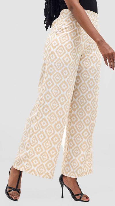 Vivo Samira Pants - Beige / White Print - Shopzetu