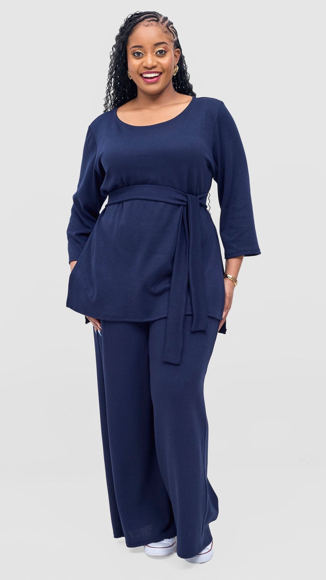 Vivo Rema 3/4 Sleeve Side Slit Tunic Top - Navy - Shopzetu