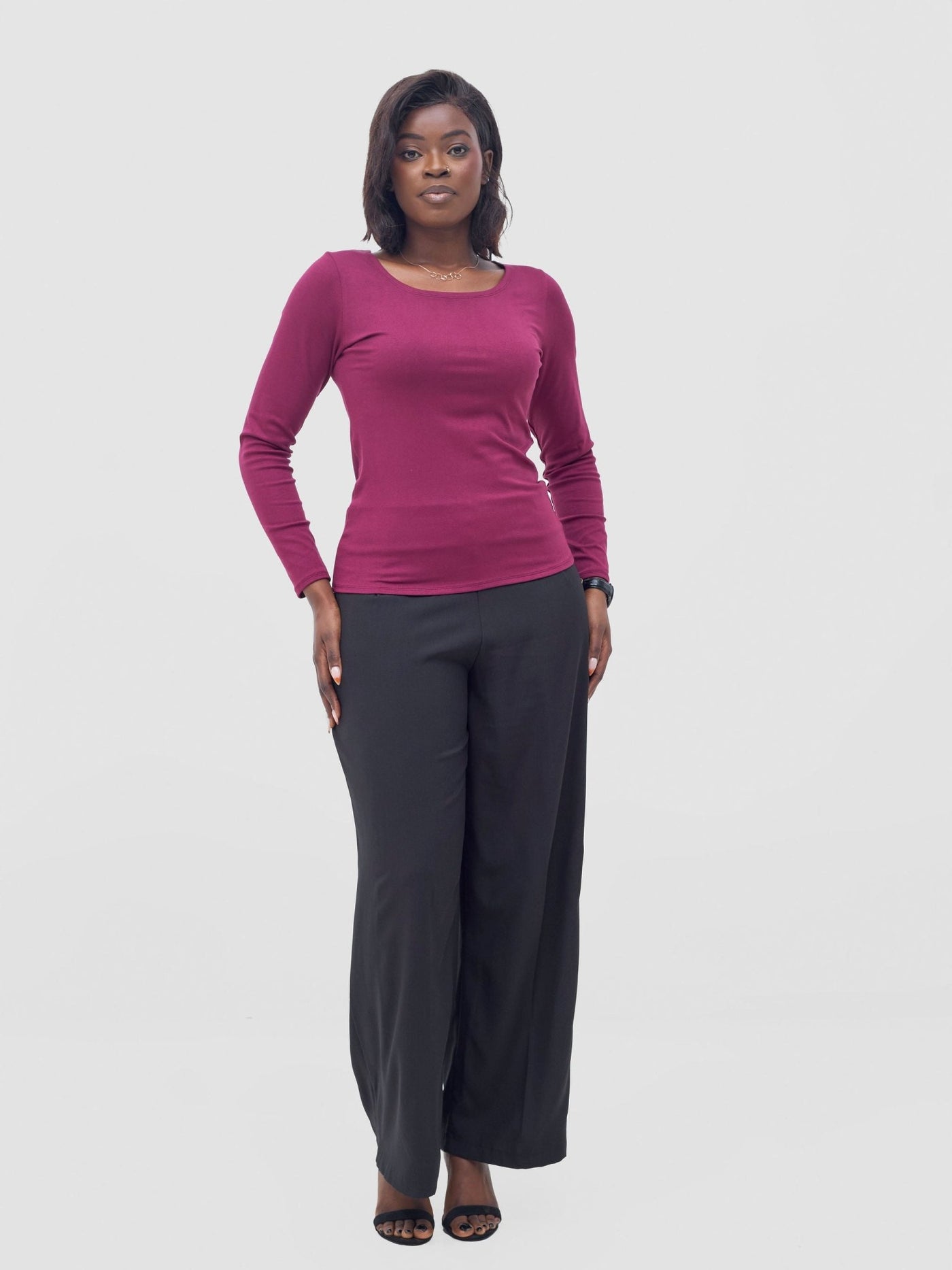 Vivo Basic Val Long Sleeve Top - Maroon - Shopzetu