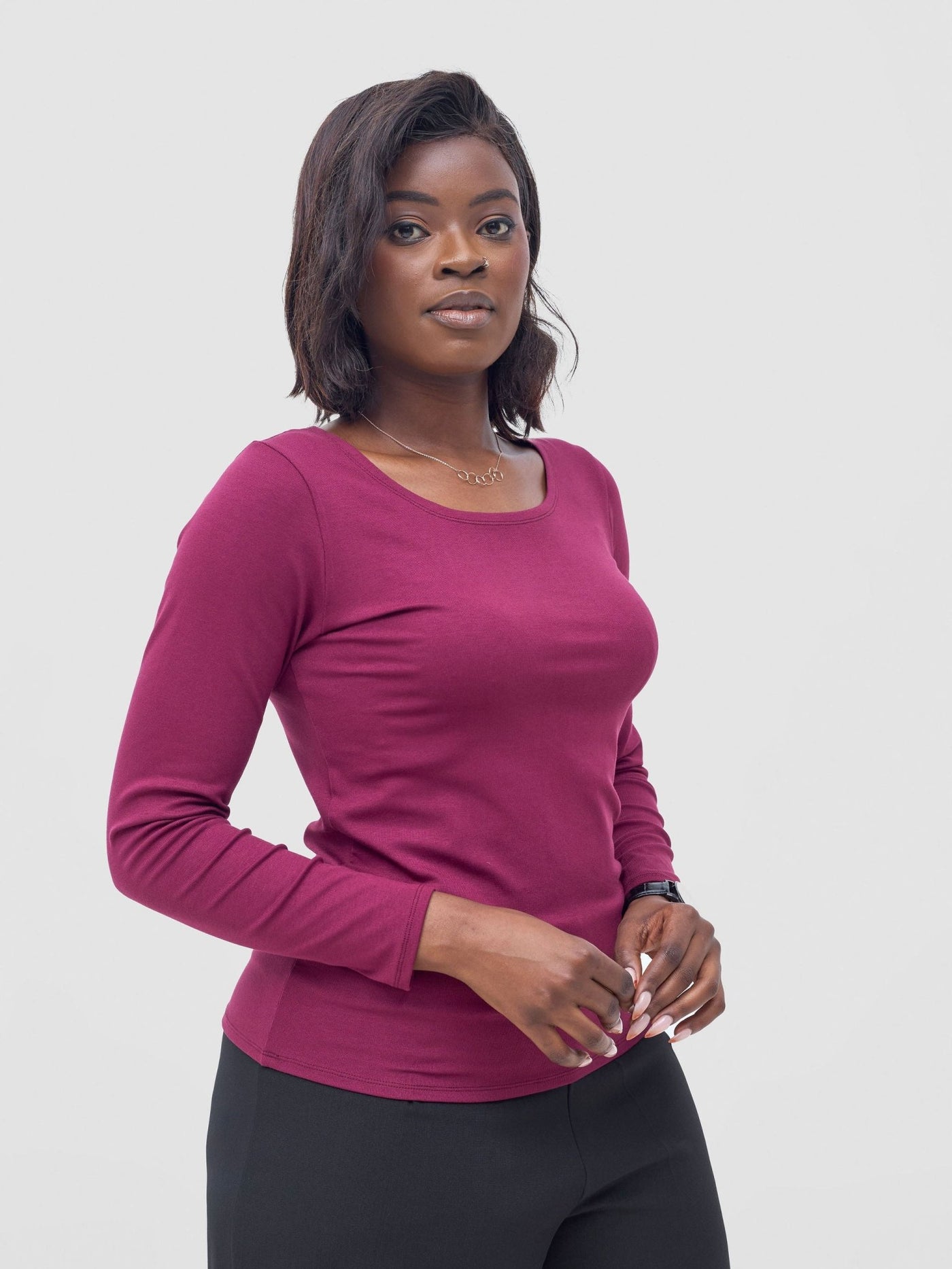 Vivo Basic Val Long Sleeve Top - Maroon - Shopzetu