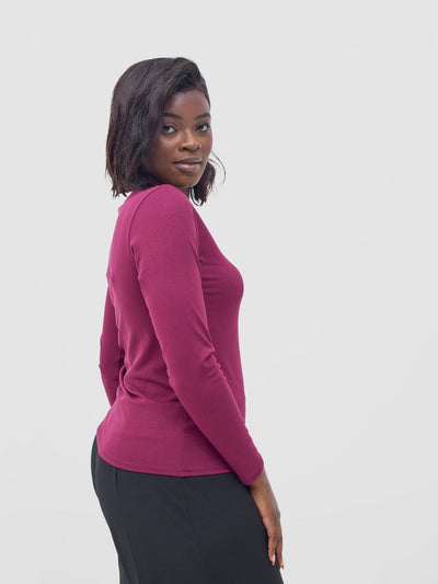 Vivo Basic Val Long Sleeve Top - Maroon - Shopzetu