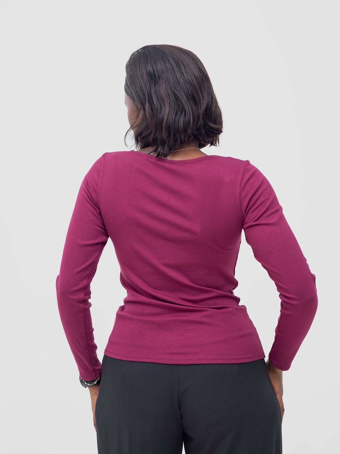 Vivo Basic Val Long Sleeve Top - Maroon - Shopzetu