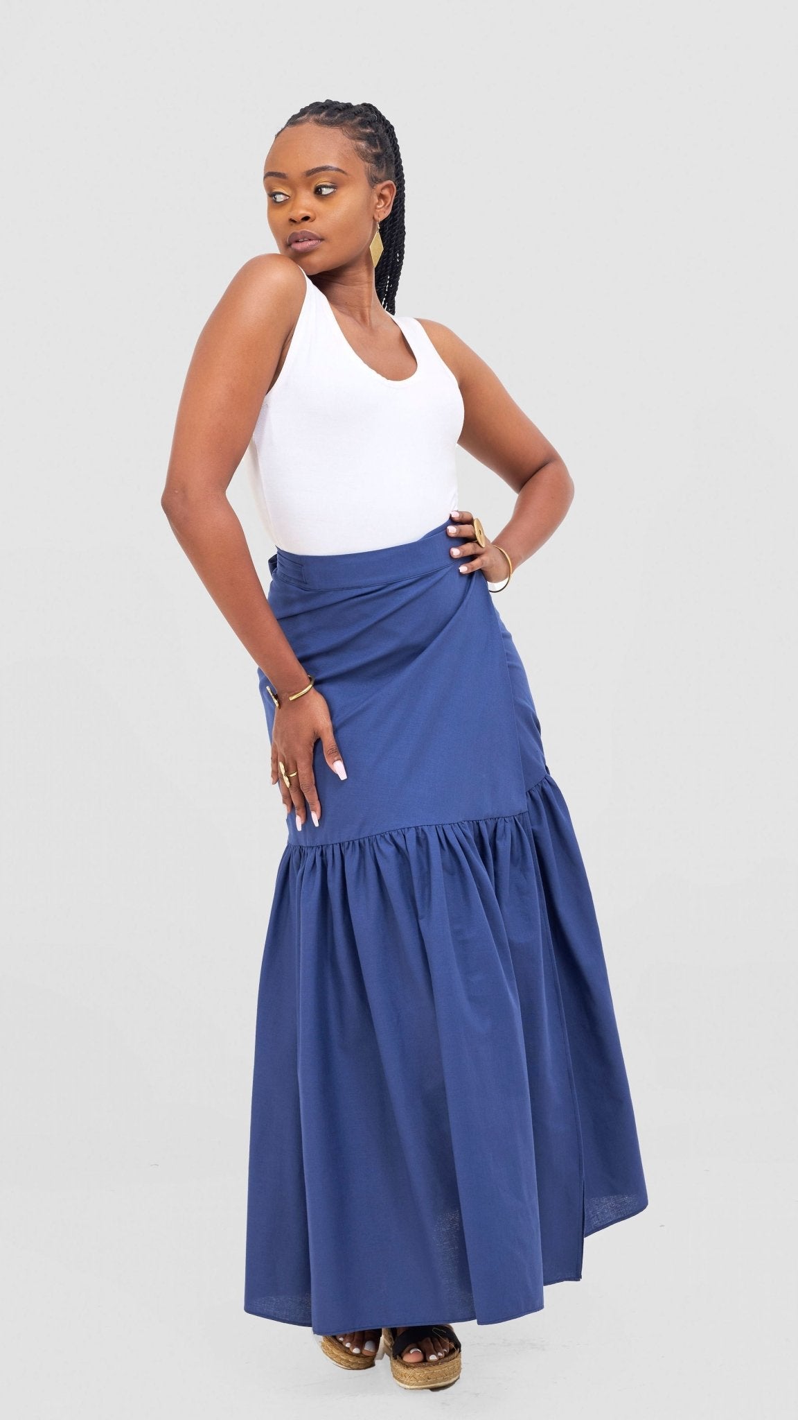 Safari Naledi Gathered Panel Maxi Skirt - Navy - Shopzetu