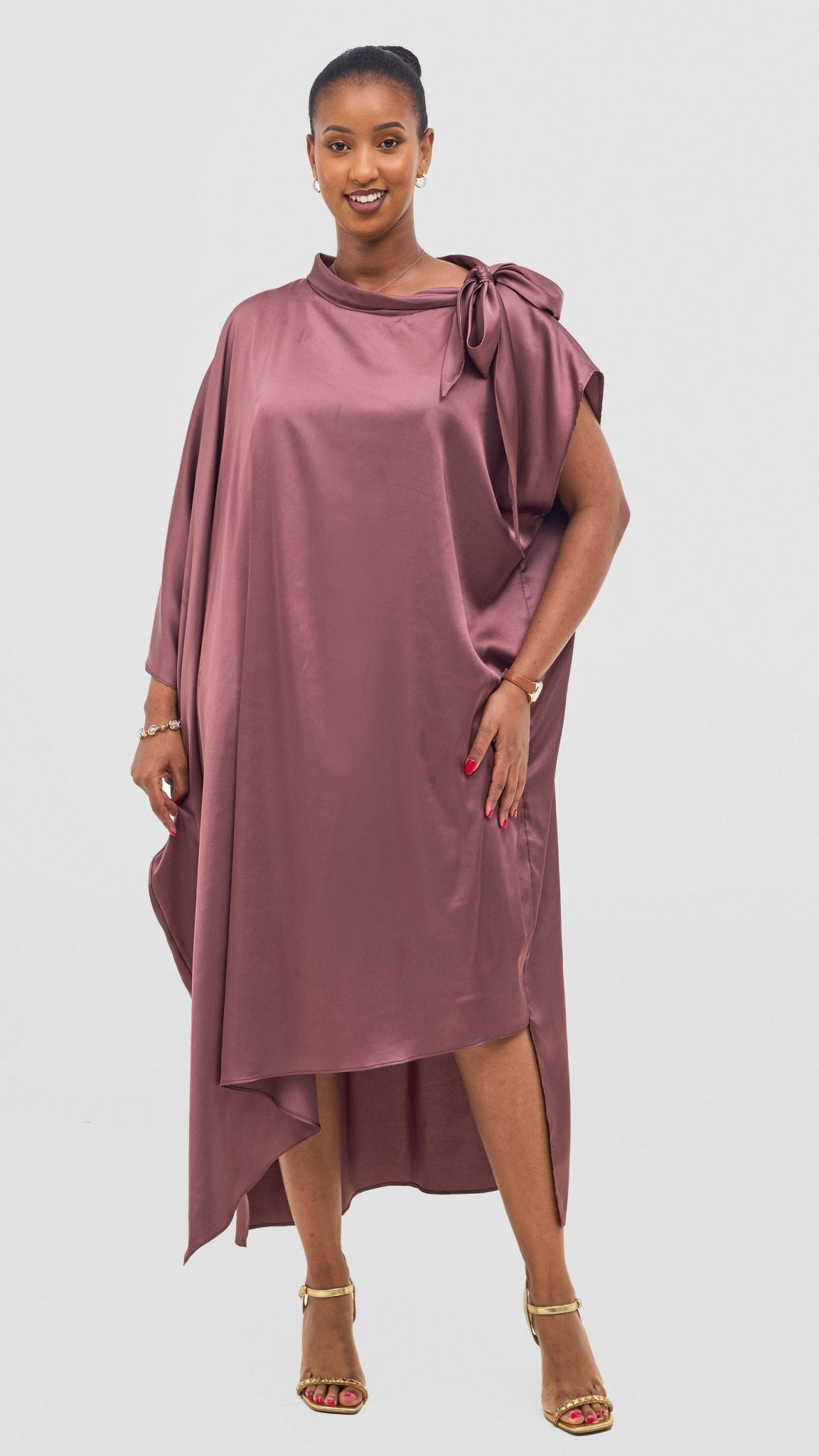Vivo Takali Asymmetrical Midi Length Kaftan - Light Tan - Shopzetu