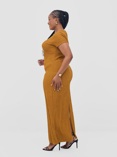 Vivo Kaisa Short Sleeve Maxi Bodycon - Mustard - Shopzetu