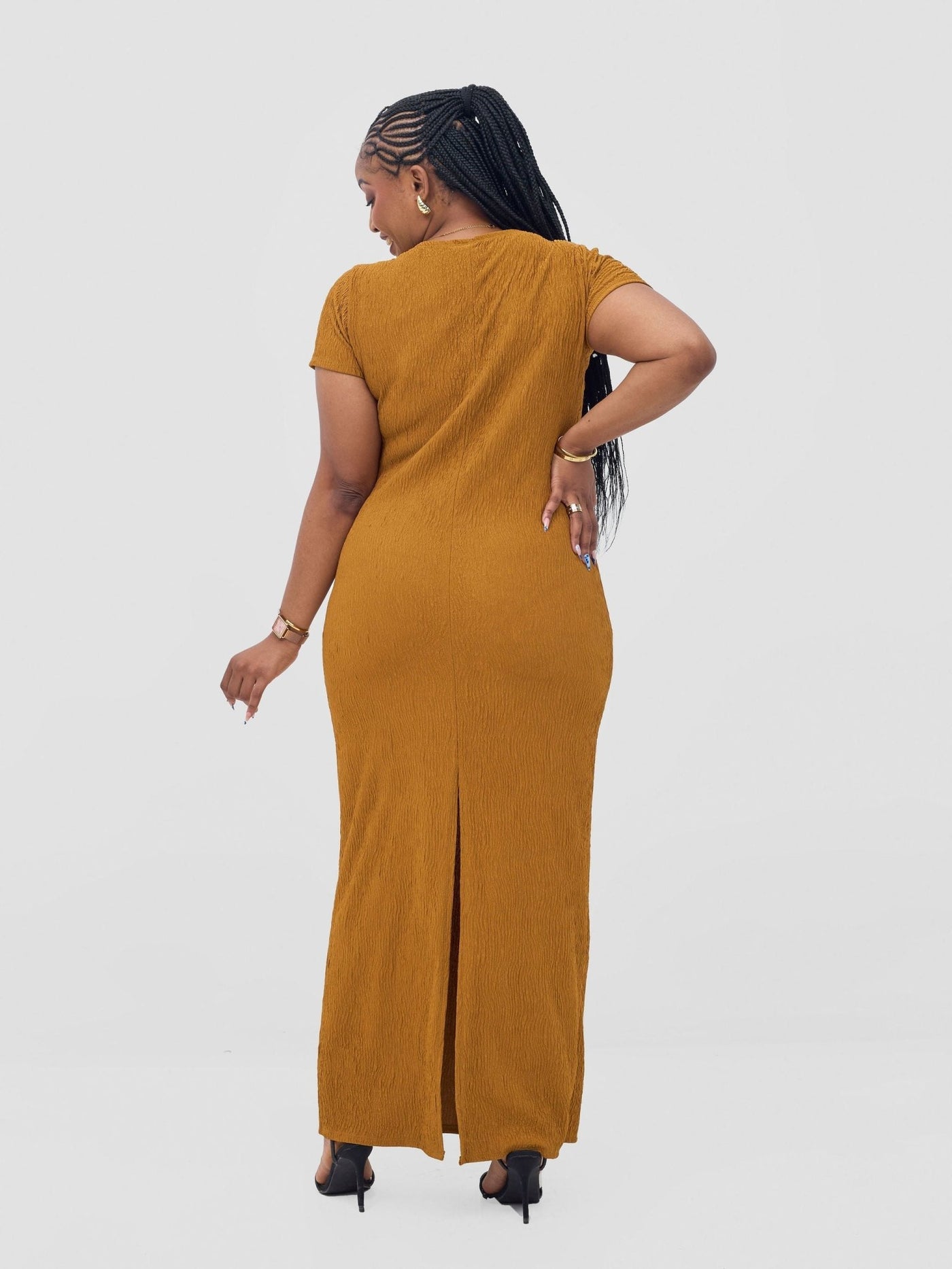 Vivo Kaisa Short Sleeve Maxi Bodycon - Mustard - Shopzetu