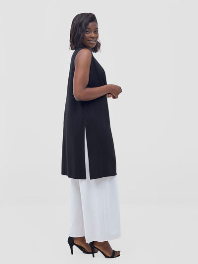 Vivo Waridi Sleeveless Overcoat - Black - Shopzetu