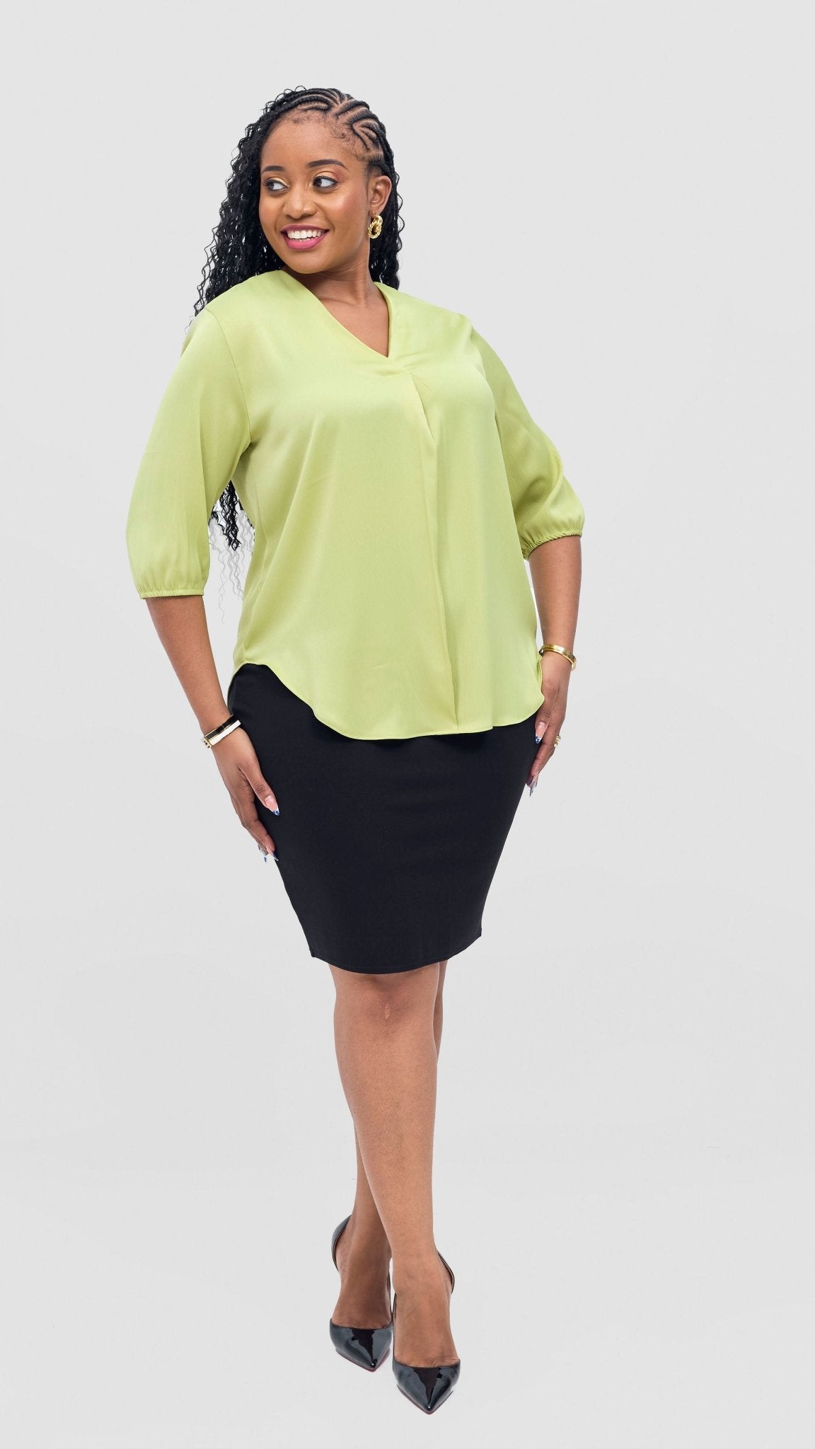 Vivo Dua 3/4 Sleeved V Neck Shirt - Lime - Shopzetu