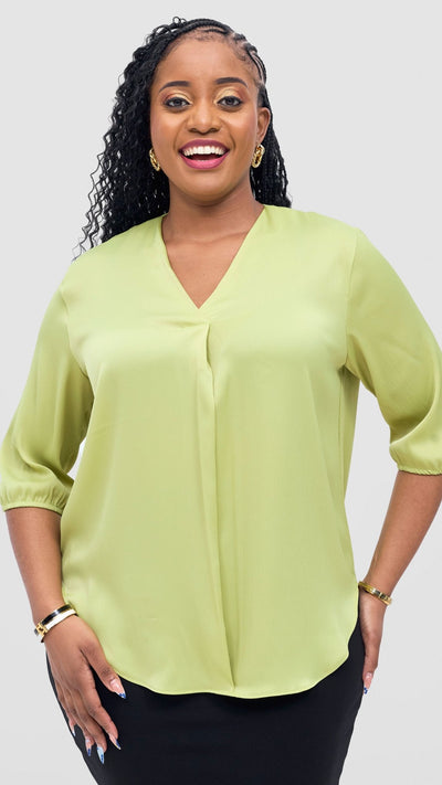 Vivo Dua 3/4 Sleeved V Neck Shirt - Lime - Shopzetu