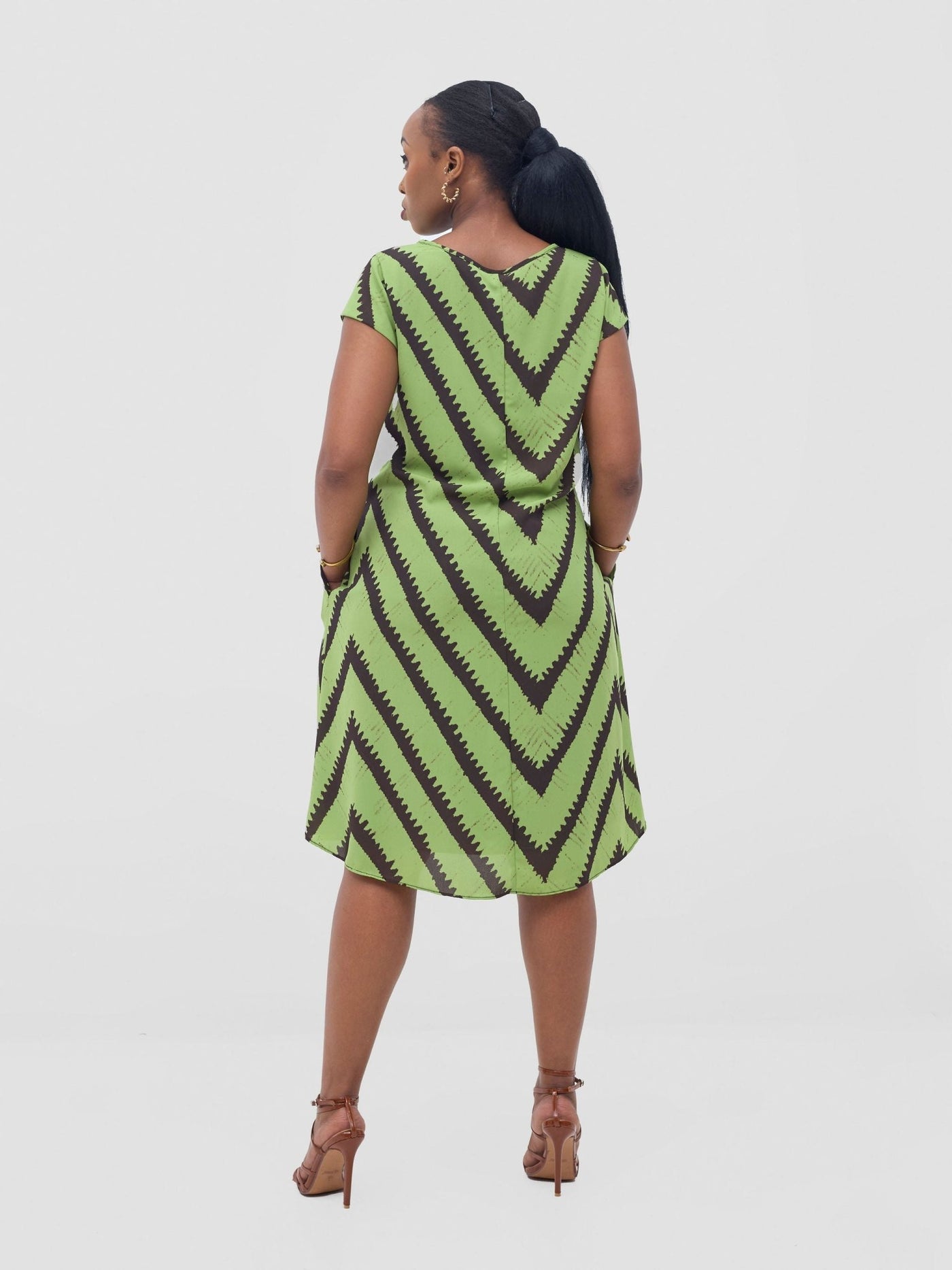 Vivo Sierra Cap Sleeve Tent Chiffon Dress - Olive / Chocolate Sabi Print - Shopzetu