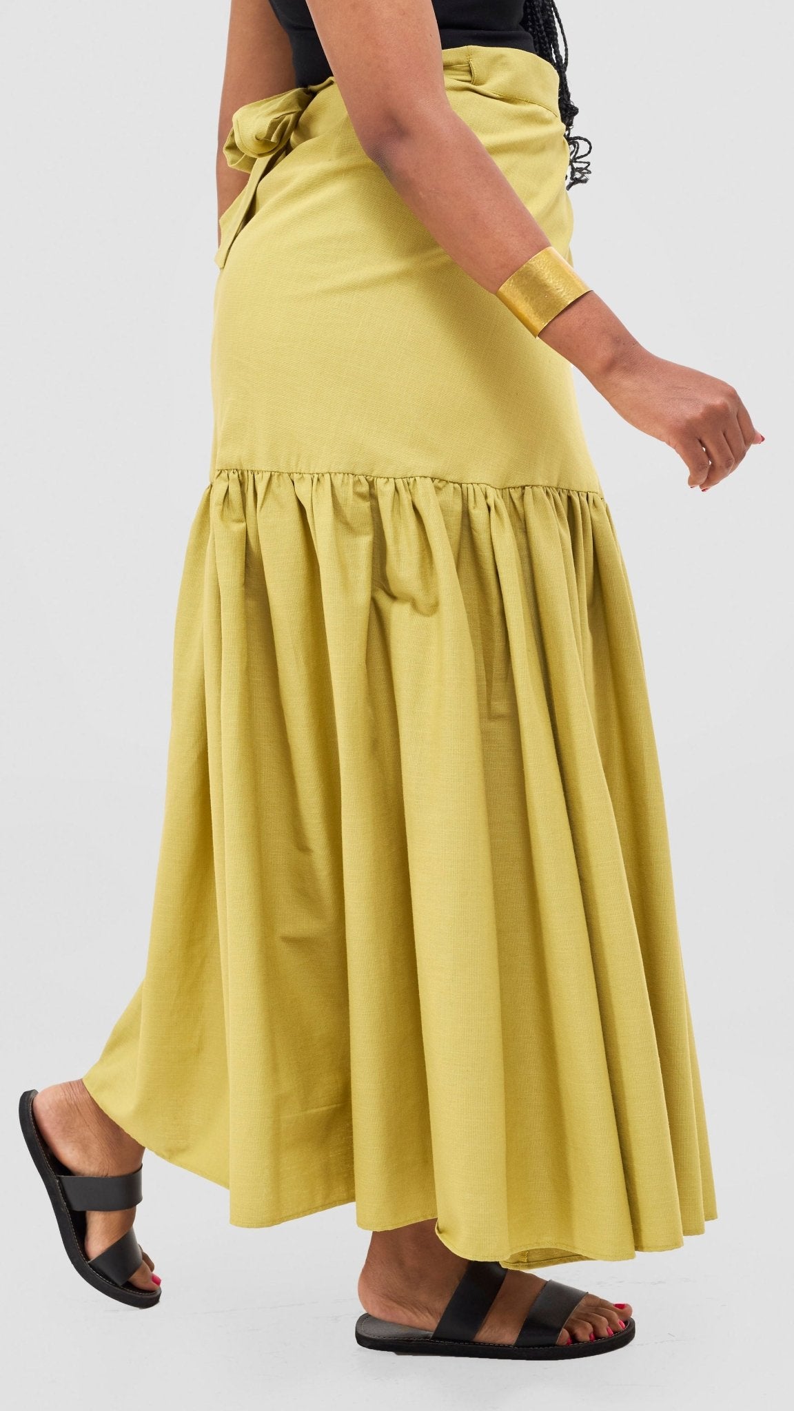 Safari Naledi Gathered Panel Maxi Skirt - Olive - Shopzetu