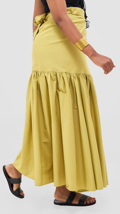 Safari Naledi Gathered Panel Maxi Skirt - Olive - Shopzetu