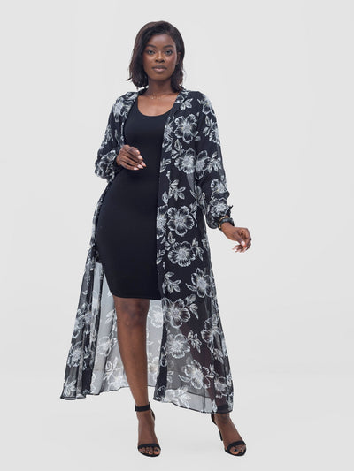 Vivo Basic Hooded Kimono - Black / Yellow Print - Shopzetu