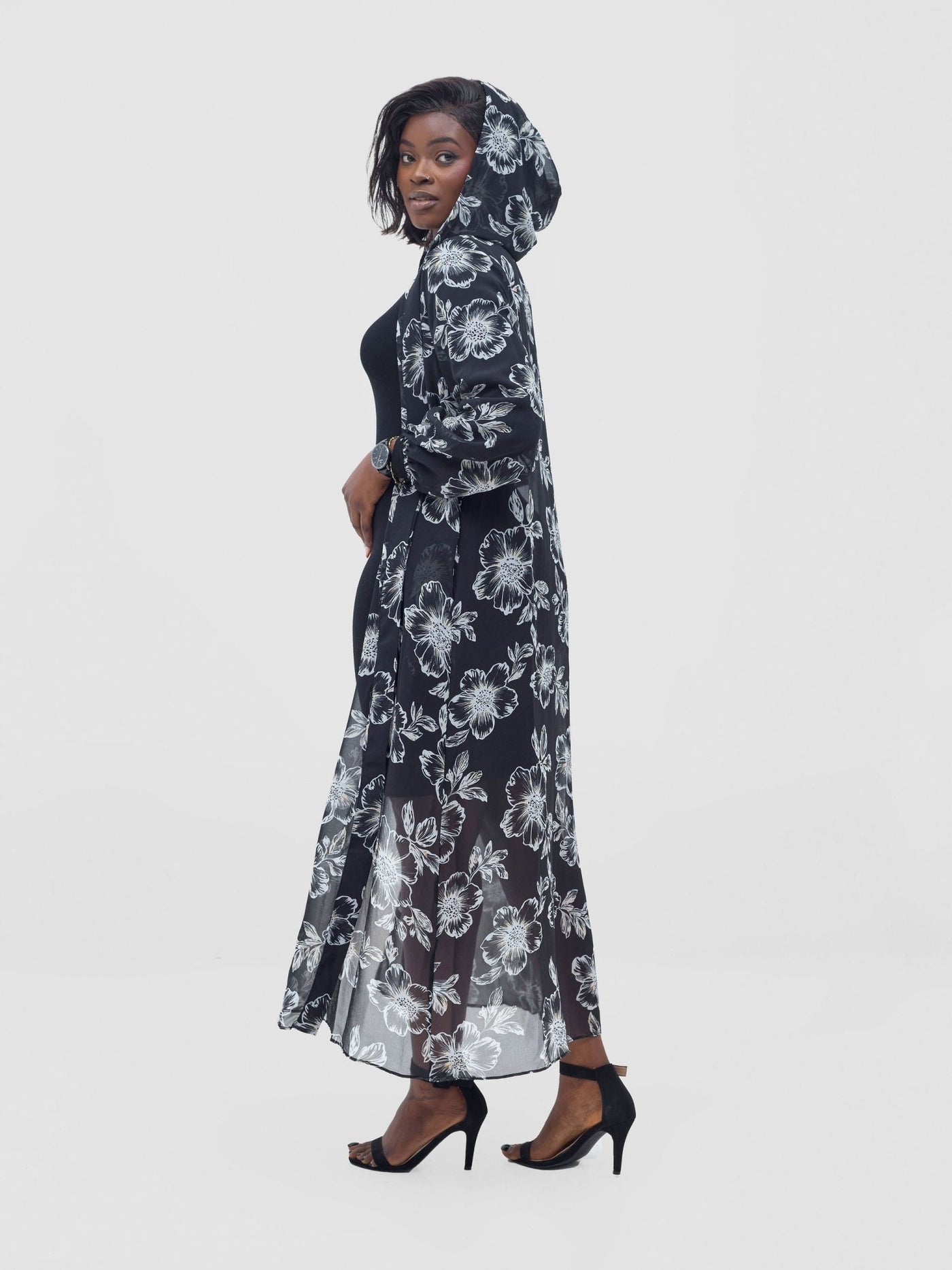 Vivo Basic Hooded Kimono - Black / Yellow Print - Shopzetu