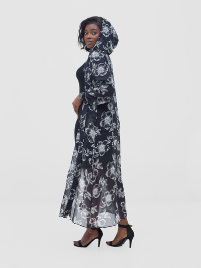 Vivo Basic Hooded Kimono - Black / Yellow Print - Shopzetu