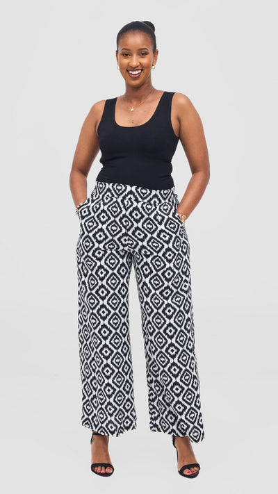 Vivo Samira Pants - White / Black Print - Shopzetu