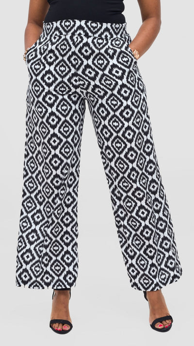 Vivo Samira Pants - White / Black Print - Shopzetu