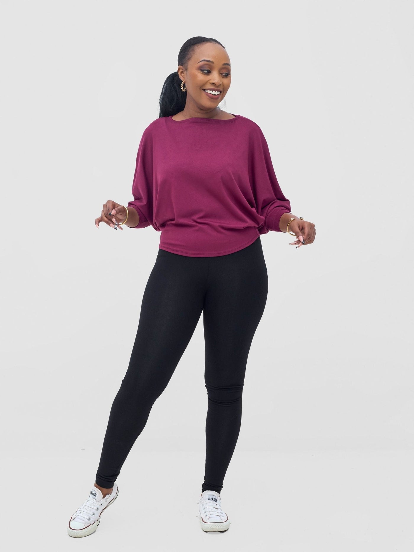 Vivo Bana Batwing Top - Maroon - Shopzetu