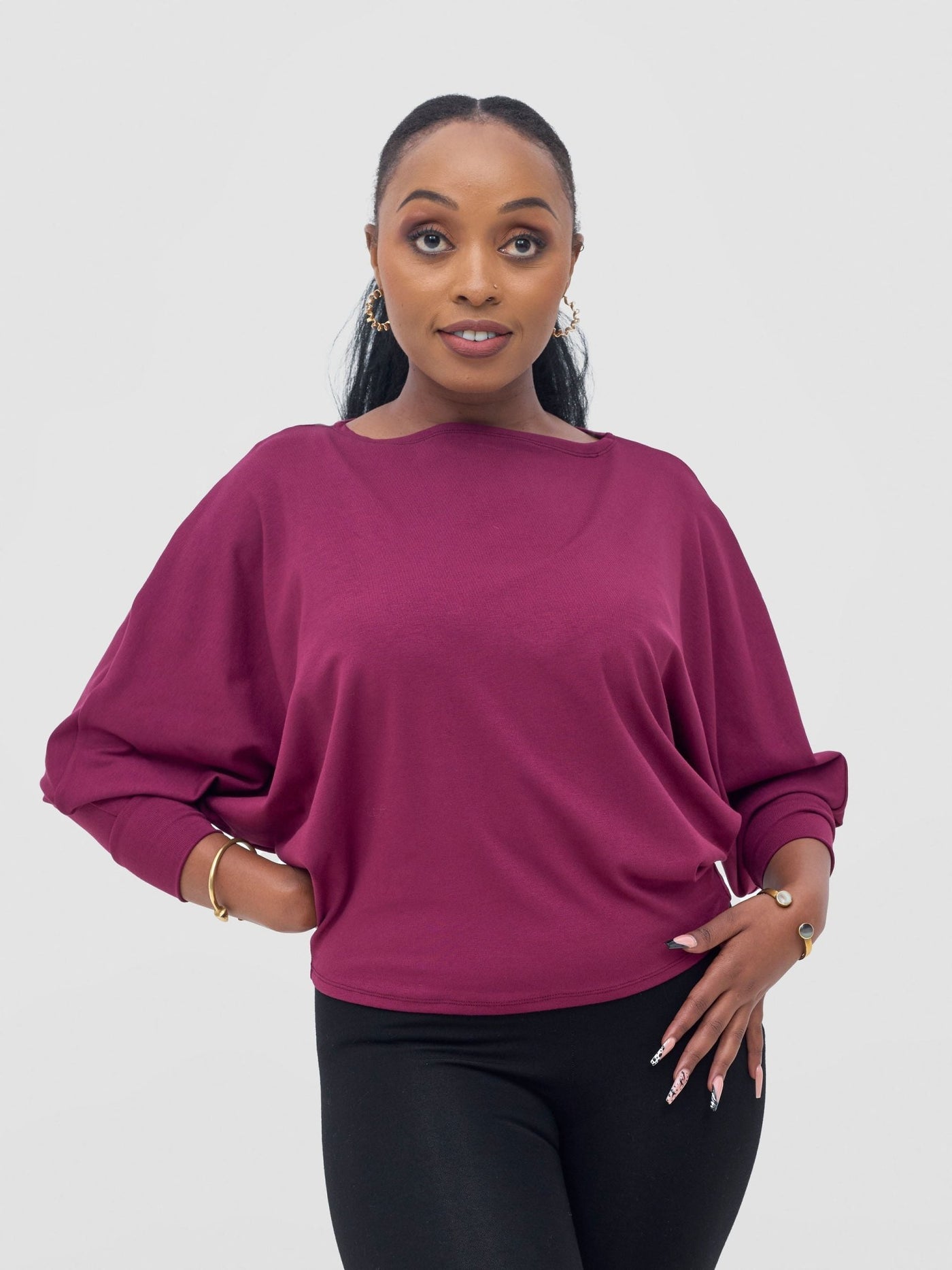 Vivo Bana Batwing Top - Maroon - Shopzetu