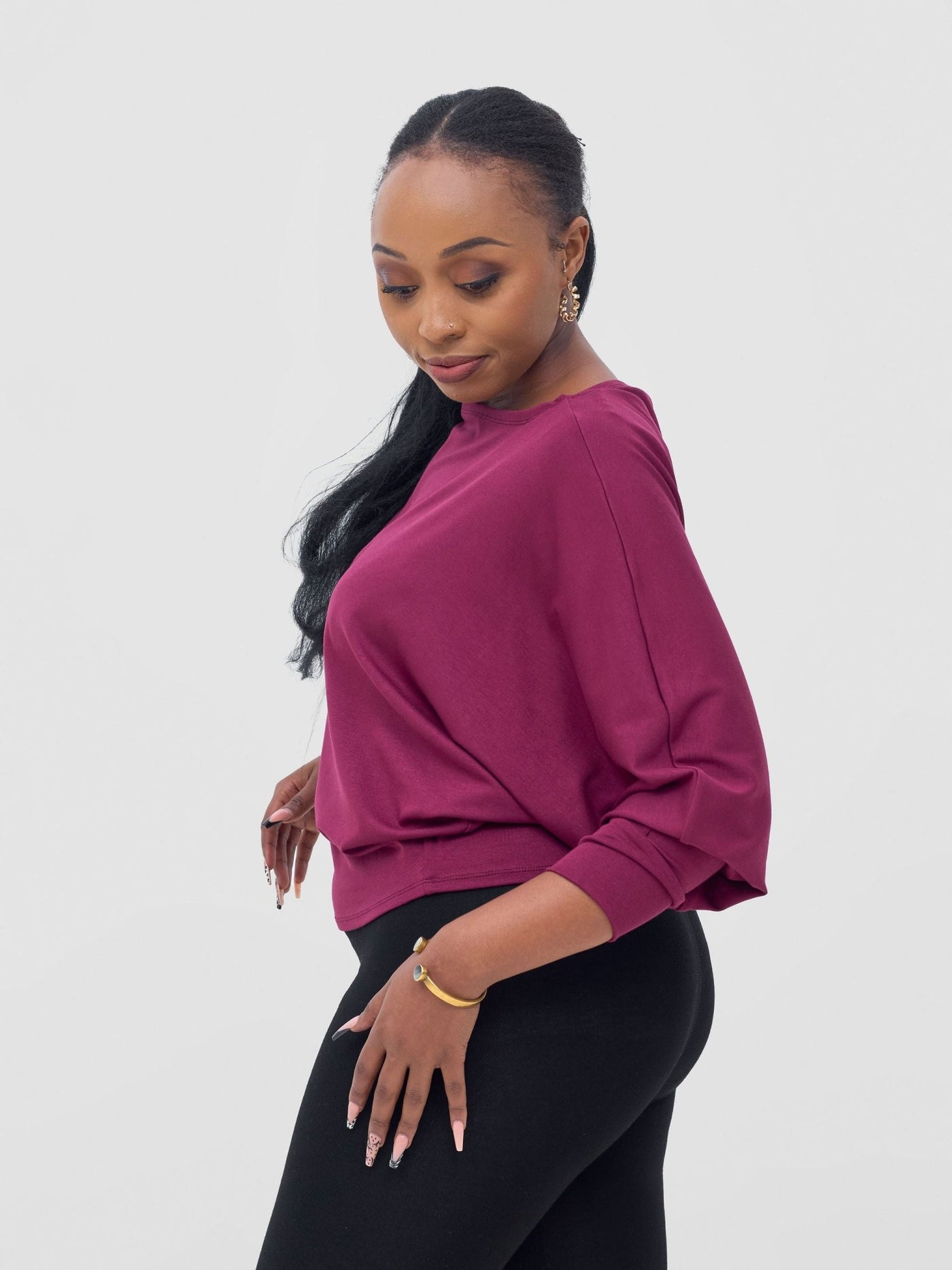 Vivo Bana Batwing Top - Maroon - Shopzetu