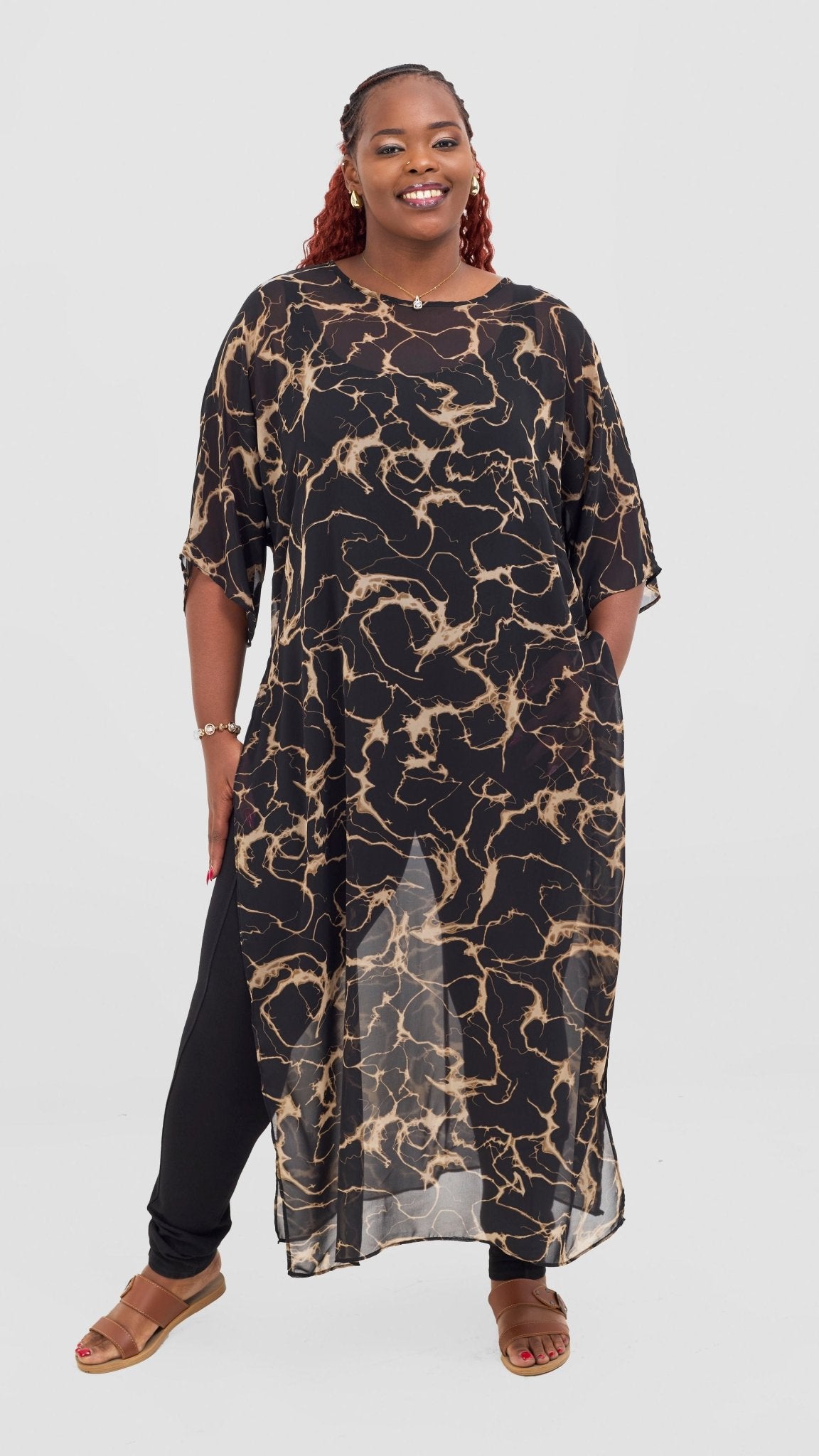 Vivo Lani Maxi Top - Black / Taupe Print - Shopzetu