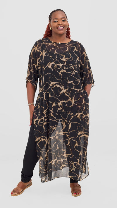 Vivo Lani Maxi Top - Black / Taupe Print - Shopzetu
