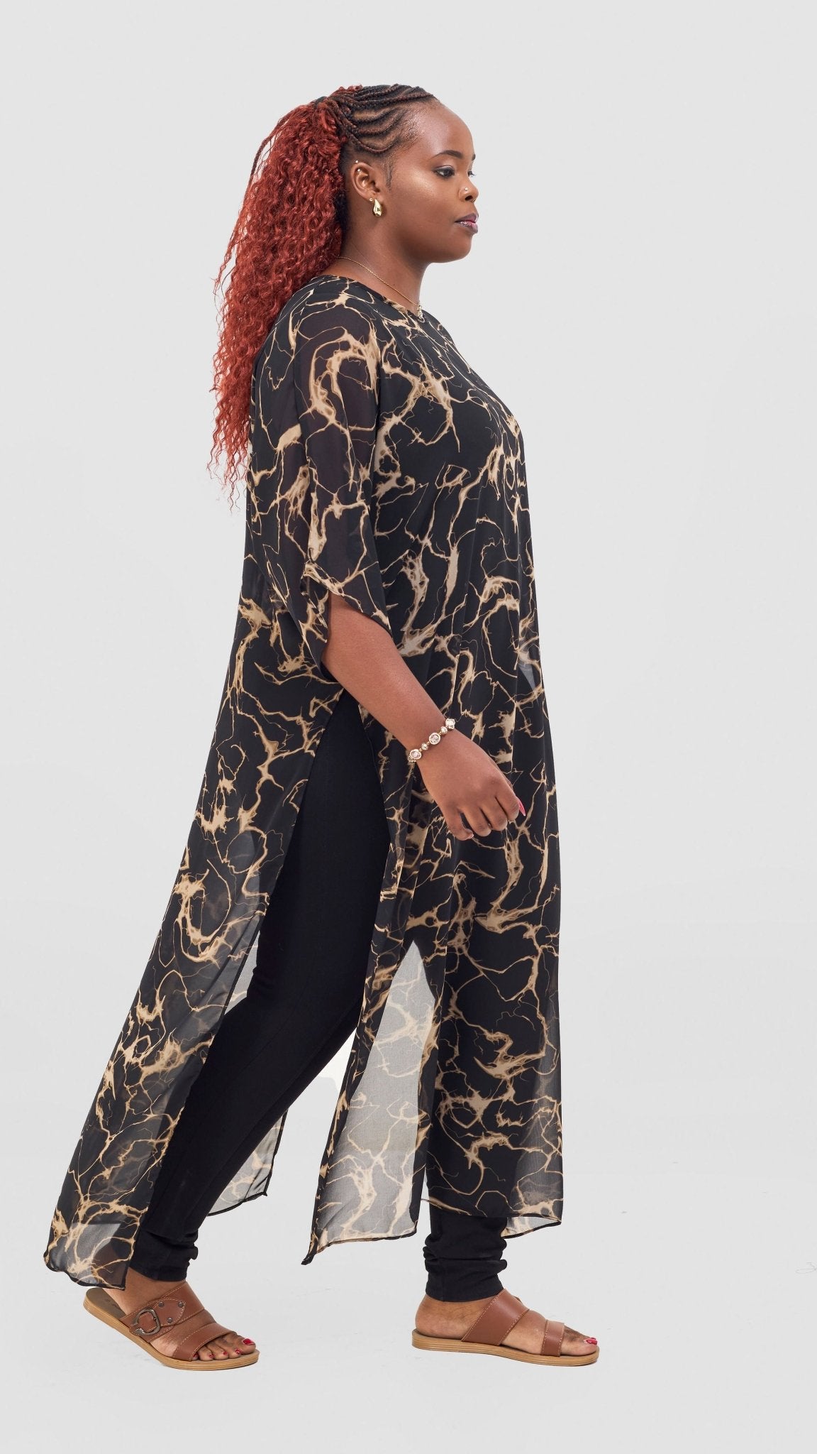 Vivo Lani Maxi Top - Black / Taupe Print - Shopzetu