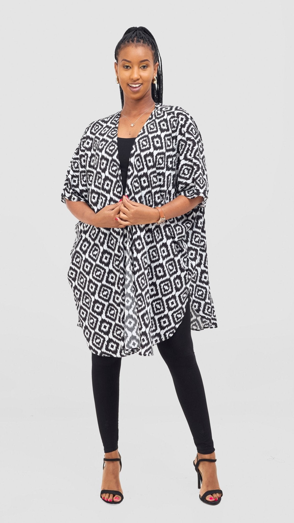 Vivo Samira Wide Kimono - White / Black Print - Shopzetu