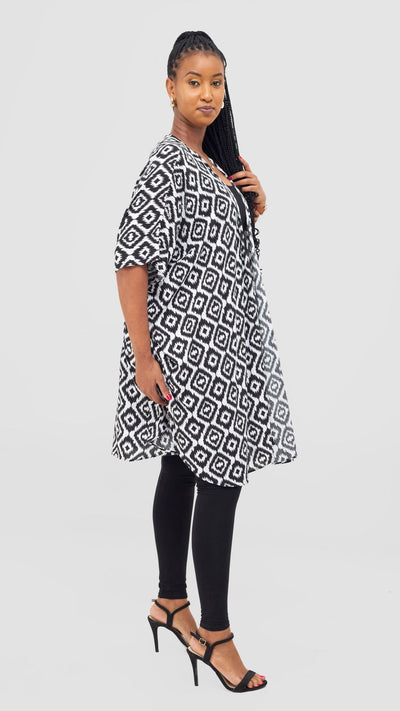 Vivo Samira Wide Kimono - White / Black Print - Shopzetu