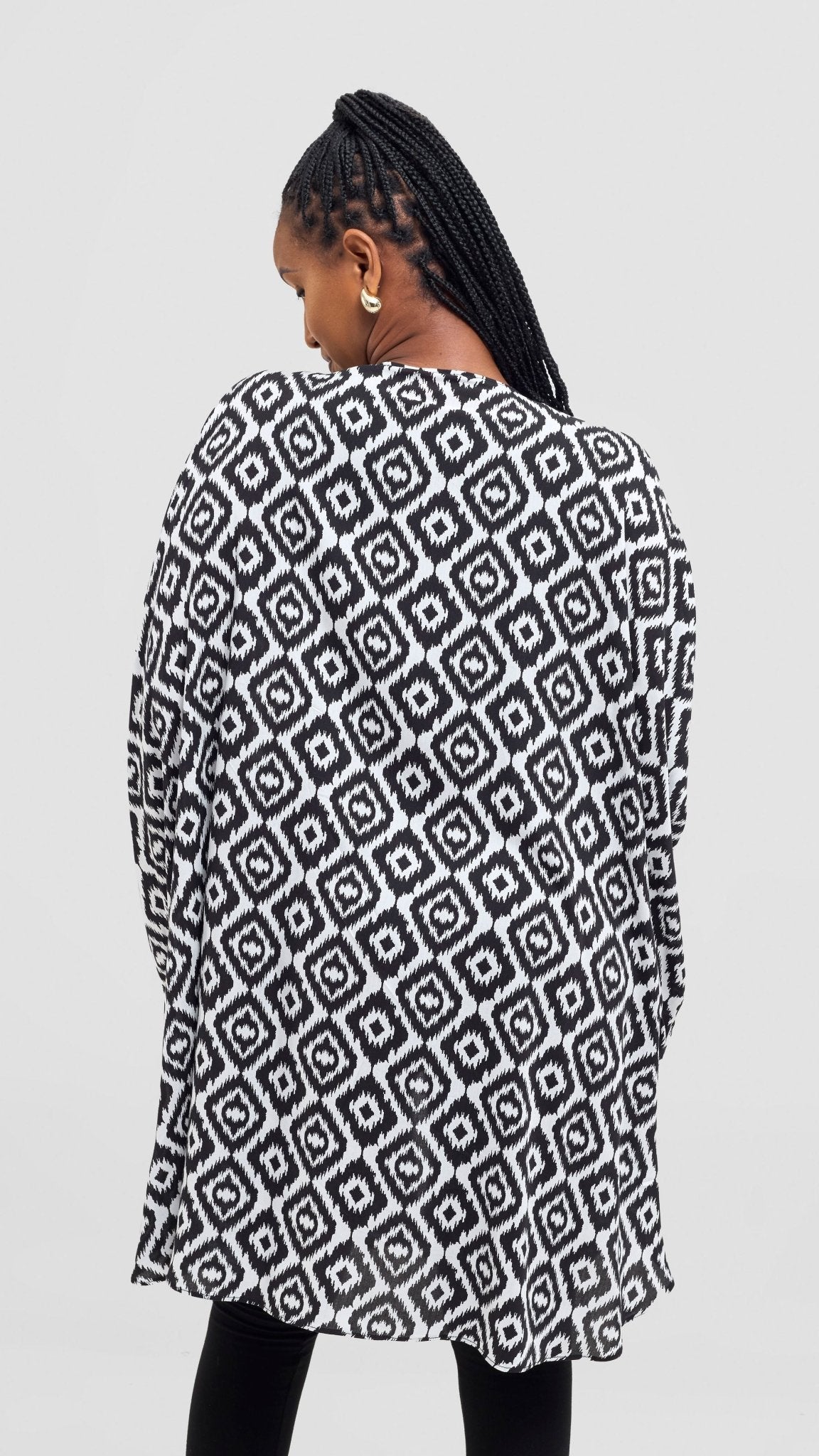 Vivo Samira Wide Kimono - White / Black Print - Shopzetu