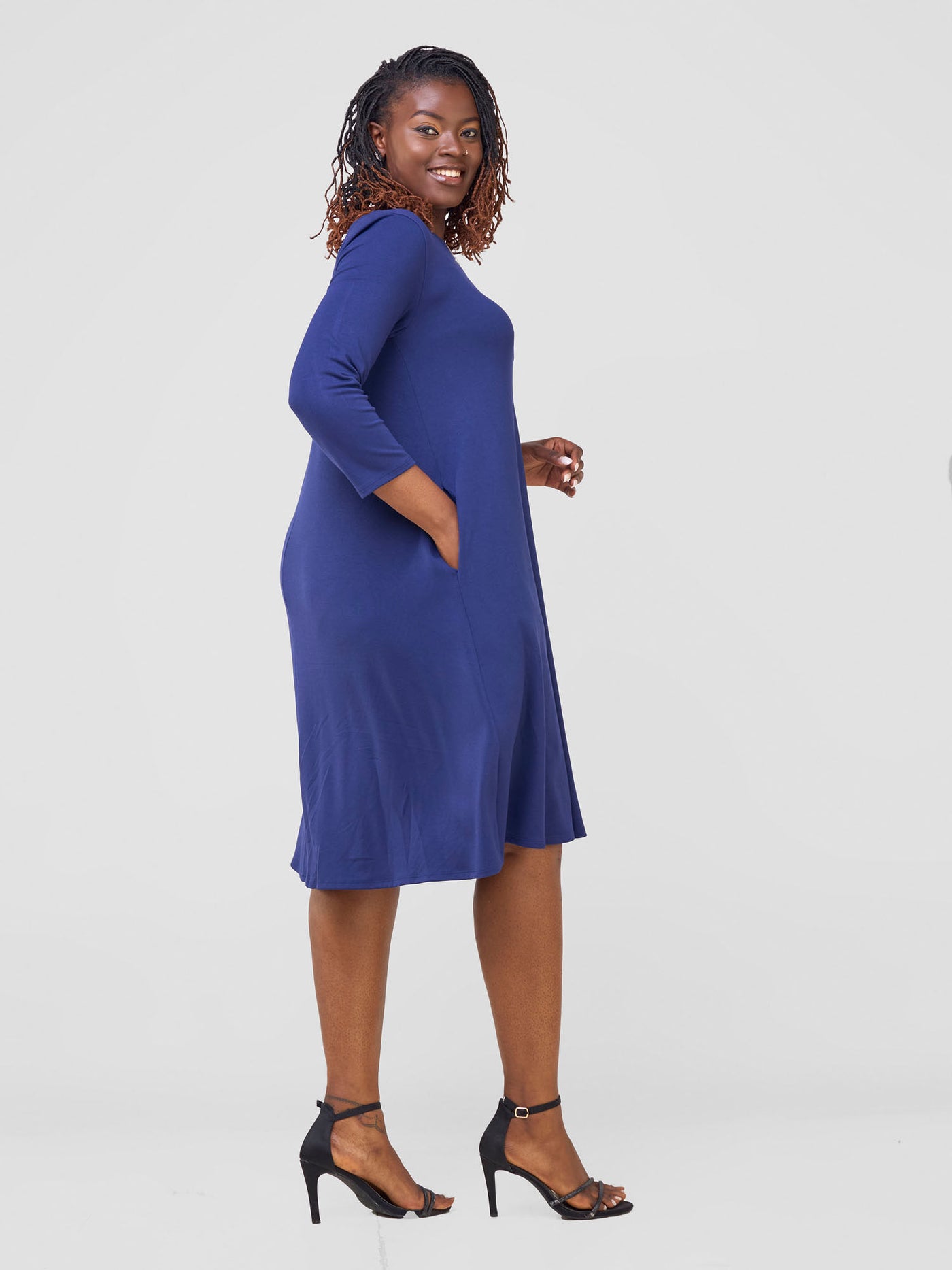 Vivo Leila 3/4 Sleeve Tent Knee Length Dress - Navy