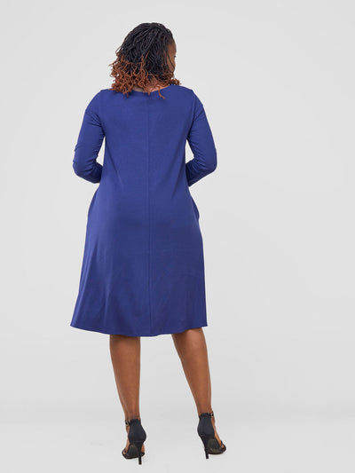 Vivo Leila 3/4 Sleeve Tent Knee Length Dress - Navy