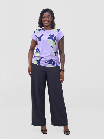 Vivo Basic Crepe Cap Sleeved Top - Lilac / Lime Abasi Print - Shopzetu