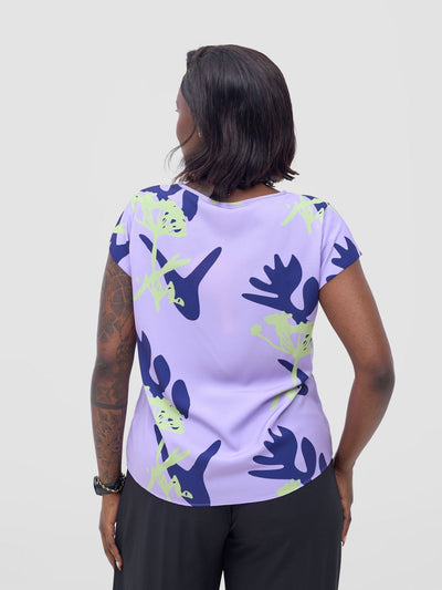 Vivo Basic Crepe Cap Sleeved Top - Lilac / Lime Abasi Print - Shopzetu