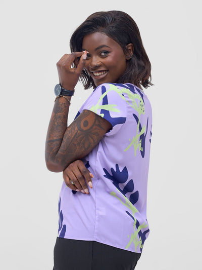 Vivo Basic Crepe Cap Sleeved Top - Lilac / Lime Abasi Print - Shopzetu