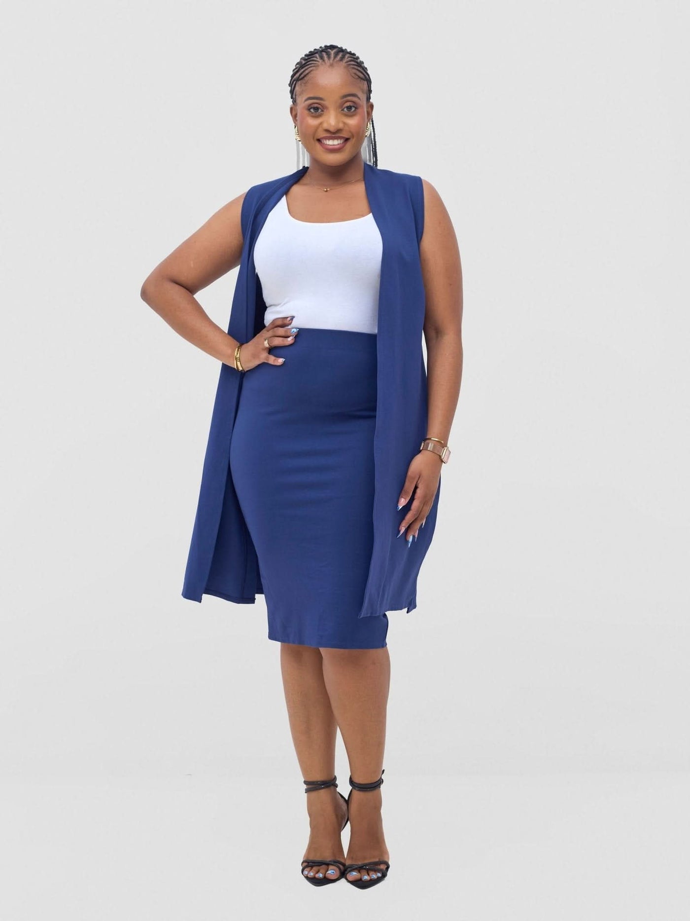 Vivo Waridi Sleeveless Overcoat - Navy Blue - Shopzetu