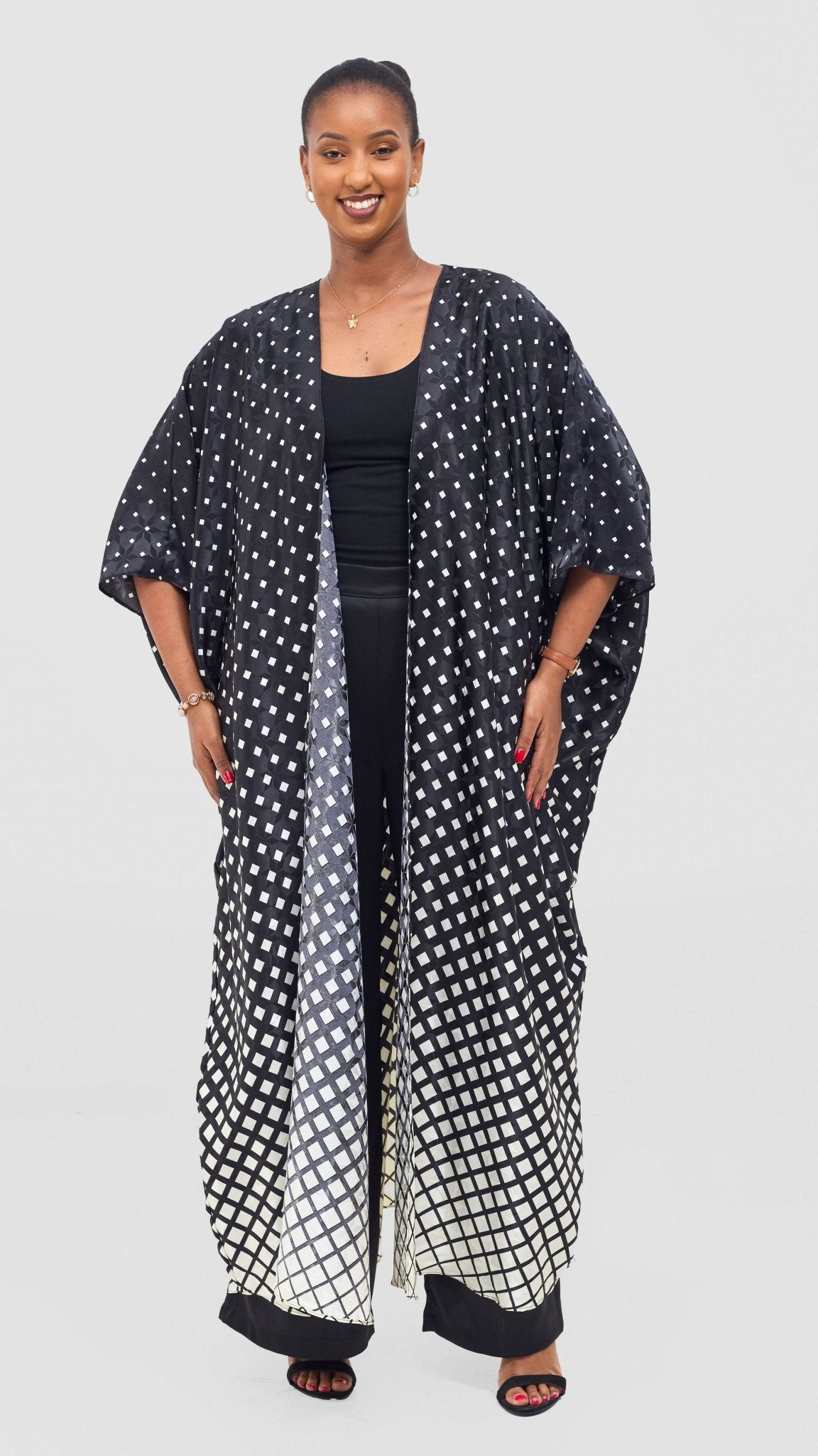 Vivo Ayla Maxi Kimono - Black / Cream Wari Print - Shopzetu