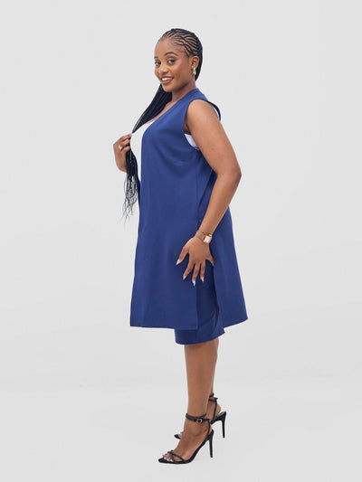 Vivo Waridi Sleeveless Overcoat - Navy Blue - Shopzetu