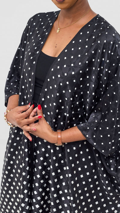 Vivo Ayla Maxi Kimono - Black / Cream Wari Print - Shopzetu