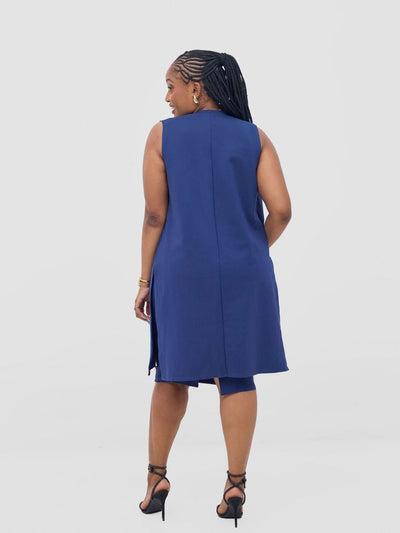 Vivo Waridi Sleeveless Overcoat - Navy Blue - Shopzetu