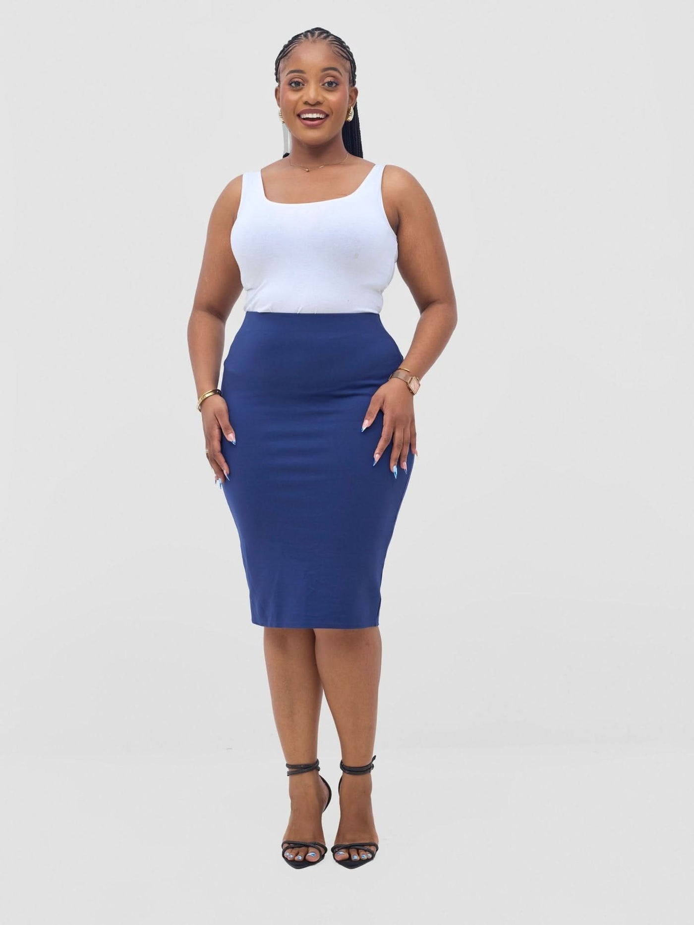 Vivo Basic Waridi Pencil Skirt - Navy Blue - Shopzetu