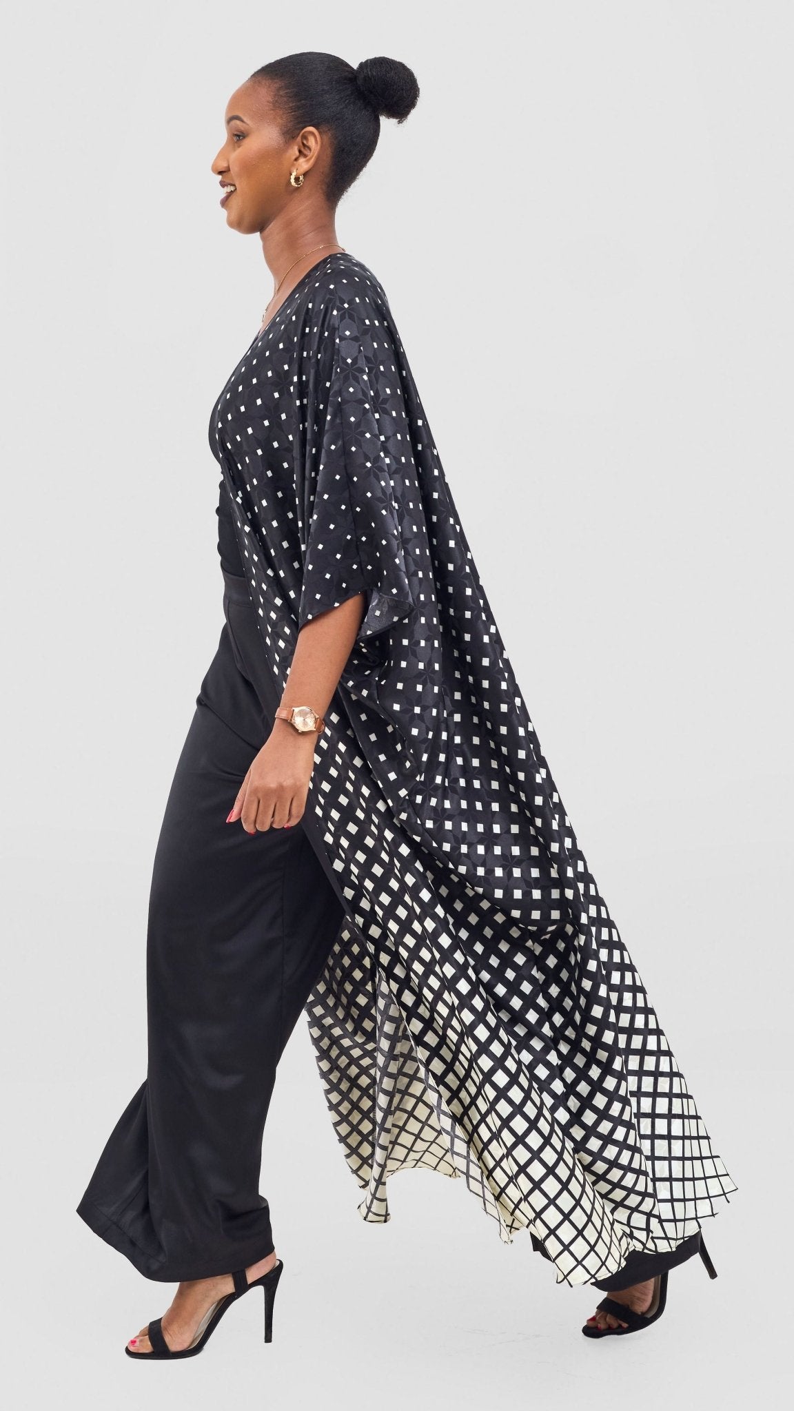 Vivo Ayla Maxi Kimono - Black / Cream Wari Print - Shopzetu