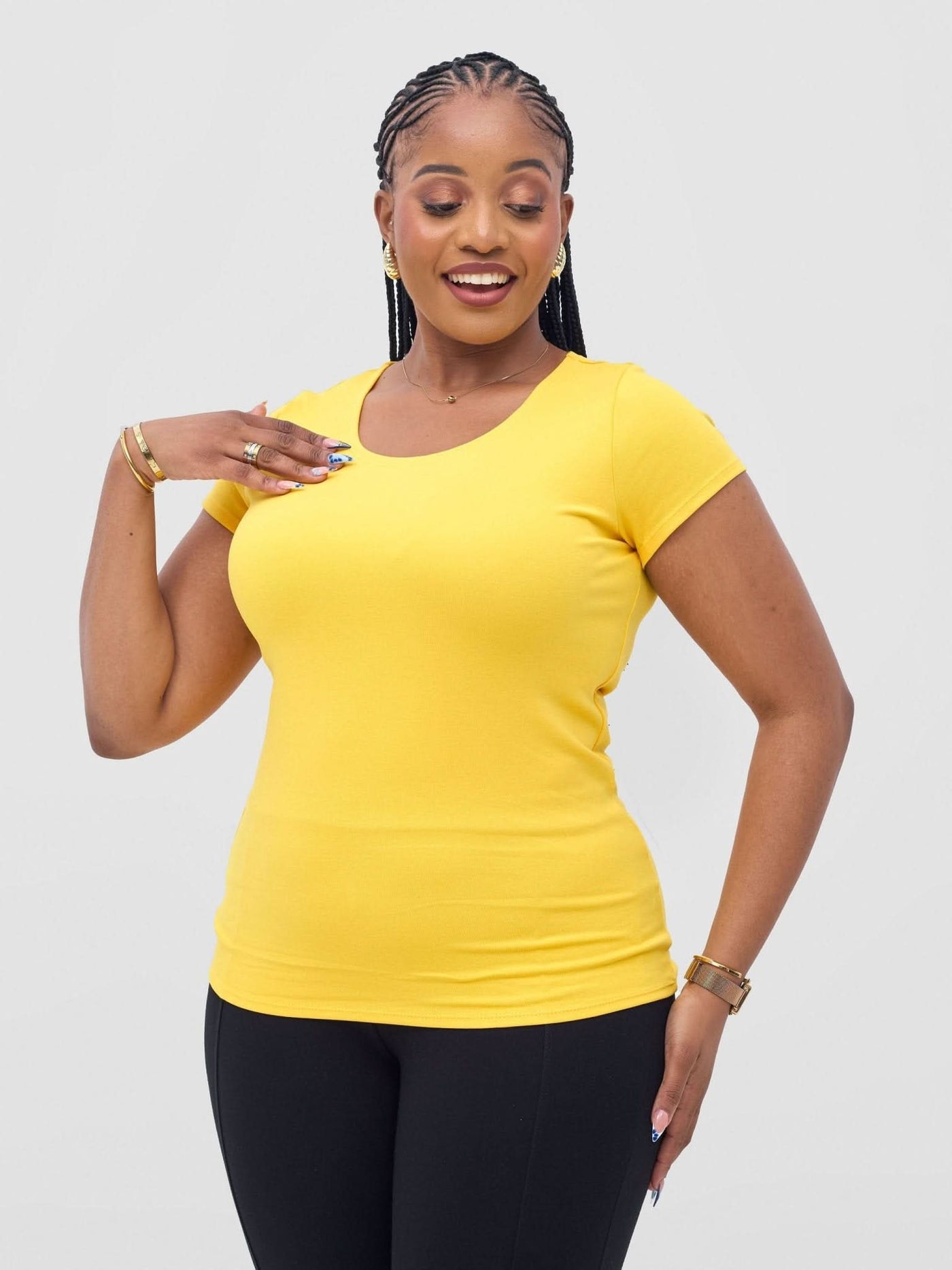 Vivo Basic Val Cap Sleeve Top - Yellow - Shopzetu