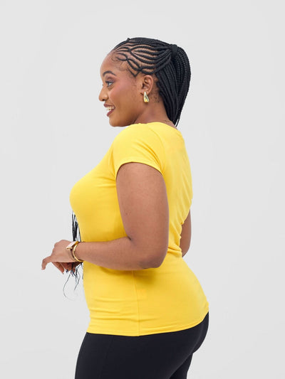Vivo Basic Val Cap Sleeve Top - Yellow - Shopzetu