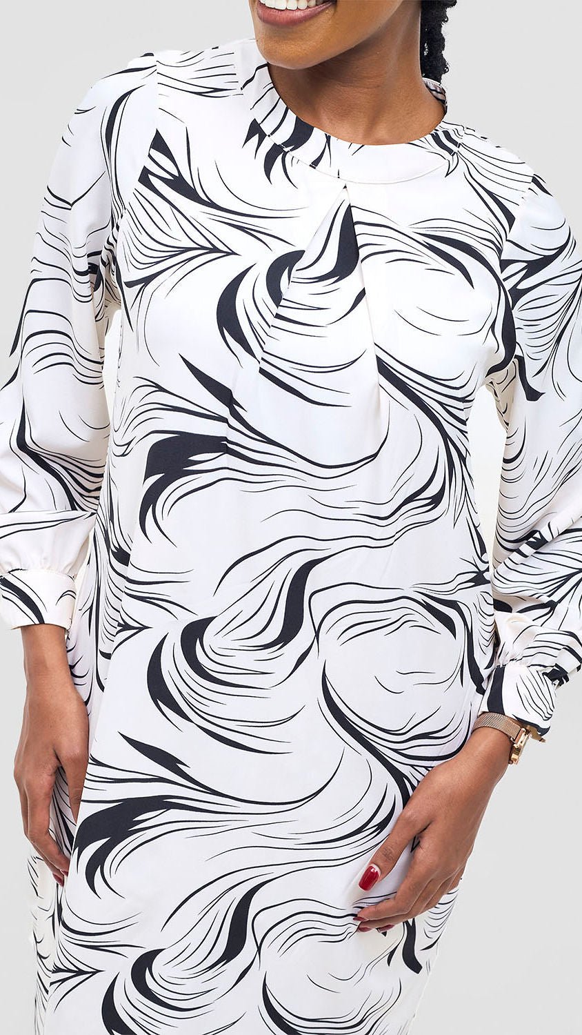 Vivo Chari Shift Dress - White / Black Riah Print - Shopzetu